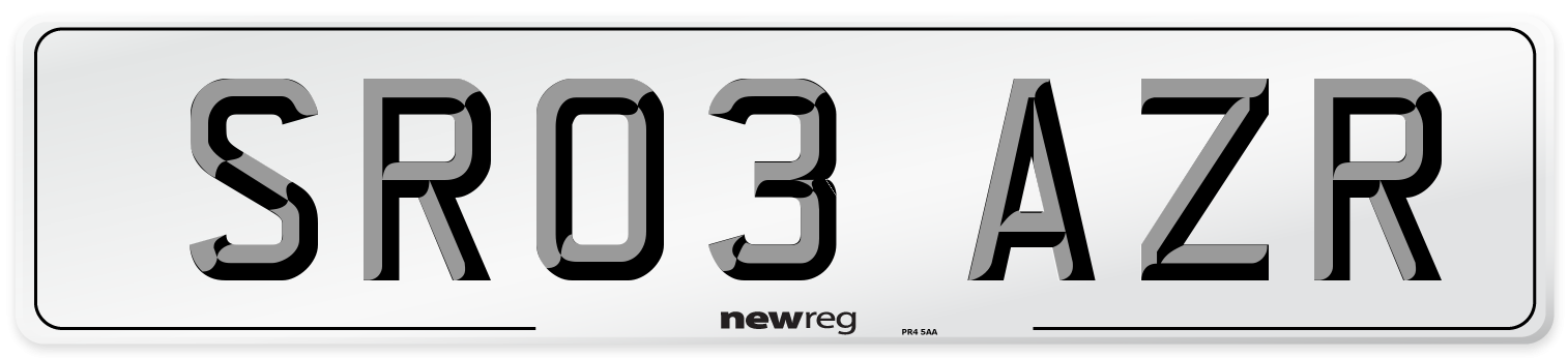 SR03 AZR Number Plate from New Reg